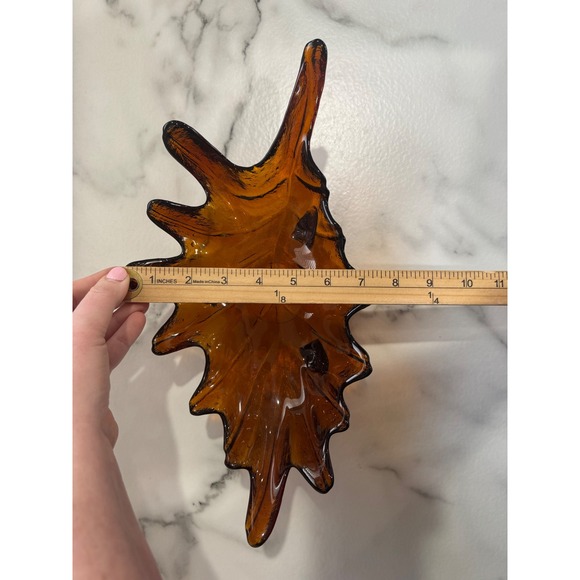 MCM Free Form Leaf Shaped Dark Amber Art Glass Candy Dish Bowl Handblown Glass‎ - Picture 4 of 4